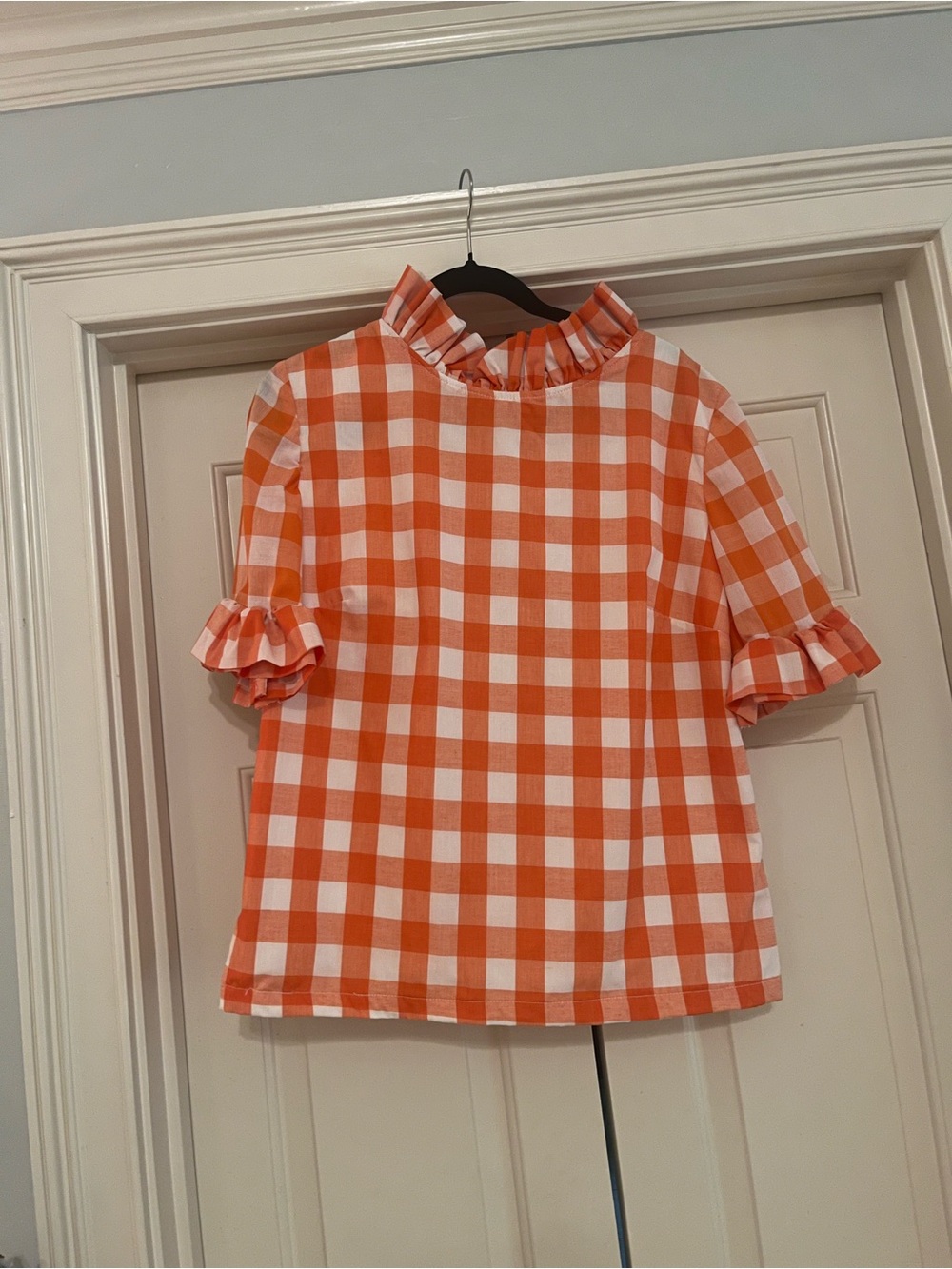 Nwot Elizabeth Wilson Designs Gingham Ruffle Neck Blouse